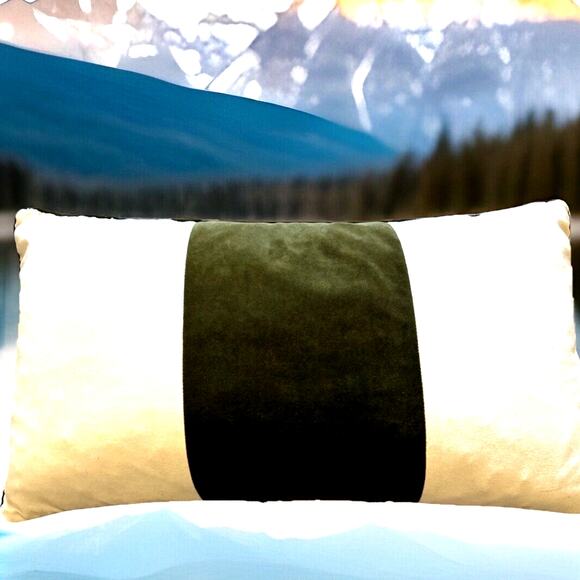 Elements By Erin Gates Velvet pillow Green & White Striped Throw Rare Vintage - Picture 1 of 8